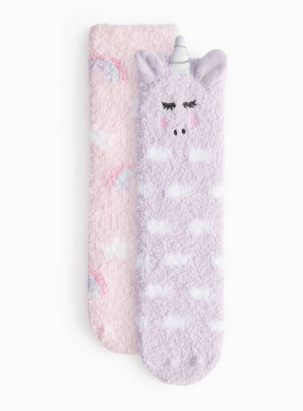 Unicorn And Rainbows Cosy Socks 2 Pack 12.5-3.5